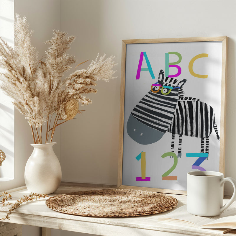 ABC and 123 Letters and Numbers with Zebra by Artist Carla Daly - Stretched Canvas, Poster or Fine Art Print I Heart Wall Art