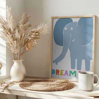 Dream Big! Cute Grey Elephant with Text by Carla Daly - Stretched Canvas, Poster or Fine Art Print I Heart Wall Art