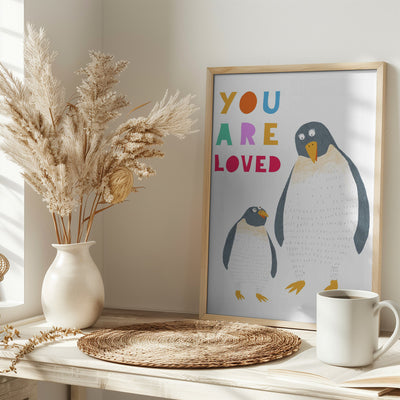 You Are Loved! Mommy and Baby Penguin by Illustrator Carla Daly - Stretched Canvas, Poster or Fine Art Print I Heart Wall Art