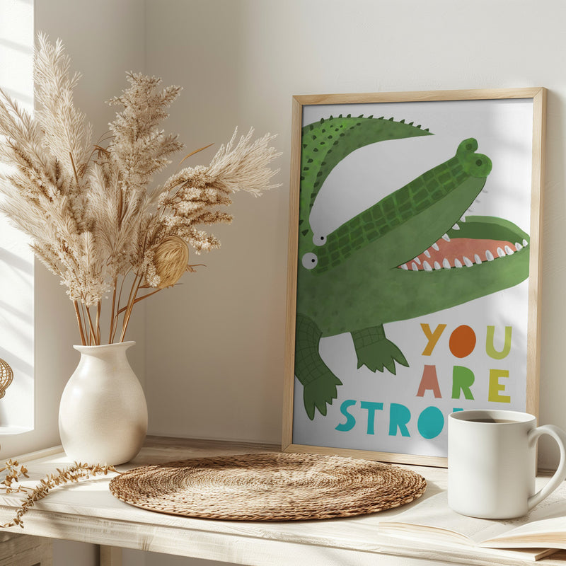 You Are Strong! Funny Alligator with Tail by Artist Carla Daly - Stretched Canvas, Poster or Fine Art Print I Heart Wall Art