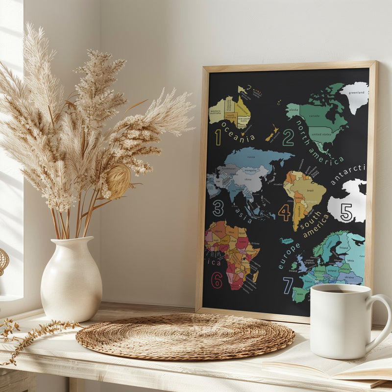 Explore the World with Illustrated Continents by Carla Daly - Stretched Canvas, Poster or Fine Art Print I Heart Wall Art