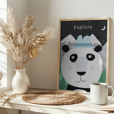 Explore the World with Cute Panda by Artist Carla Daly - Stretched Canvas, Poster or Fine Art Print I Heart Wall Art