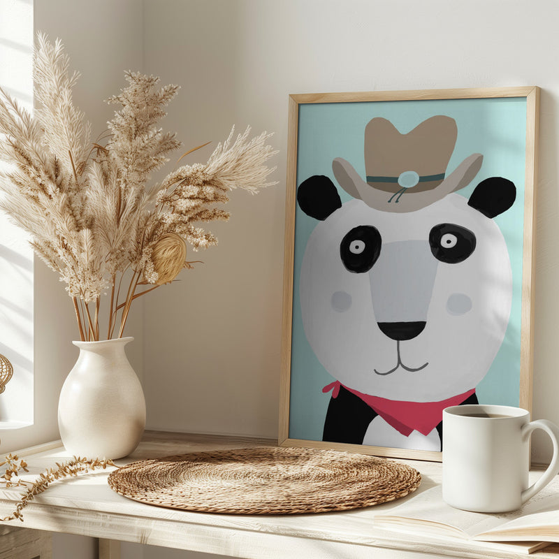 Funny Panda with Cowboy Hat by Artist Carla Daly - Stretched Canvas, Poster or Fine Art Print I Heart Wall Art