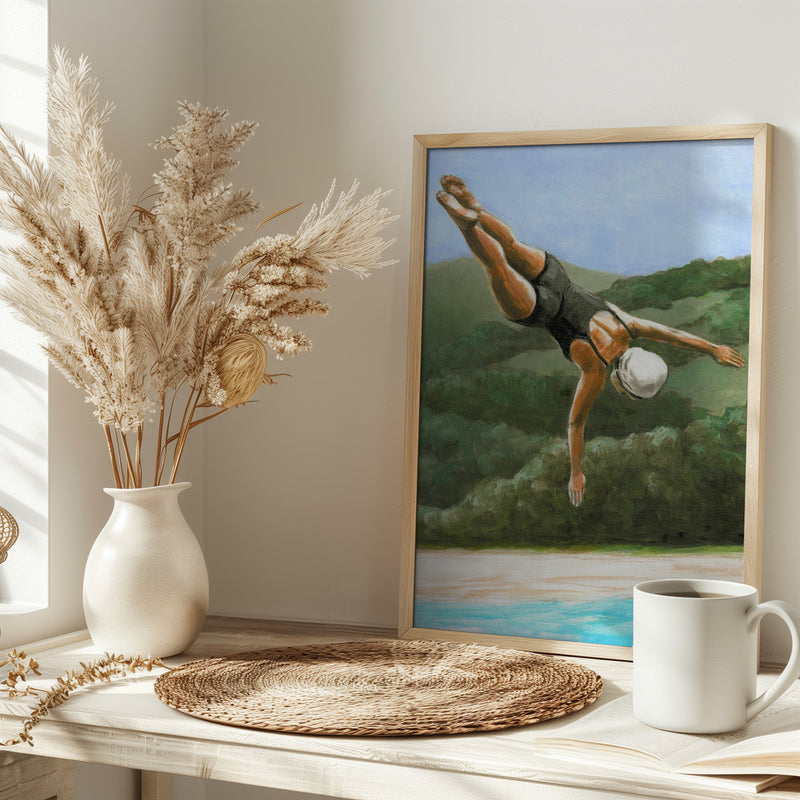 Diver Above River - Stretched Canvas, Poster or Fine Art Print I Heart Wall Art