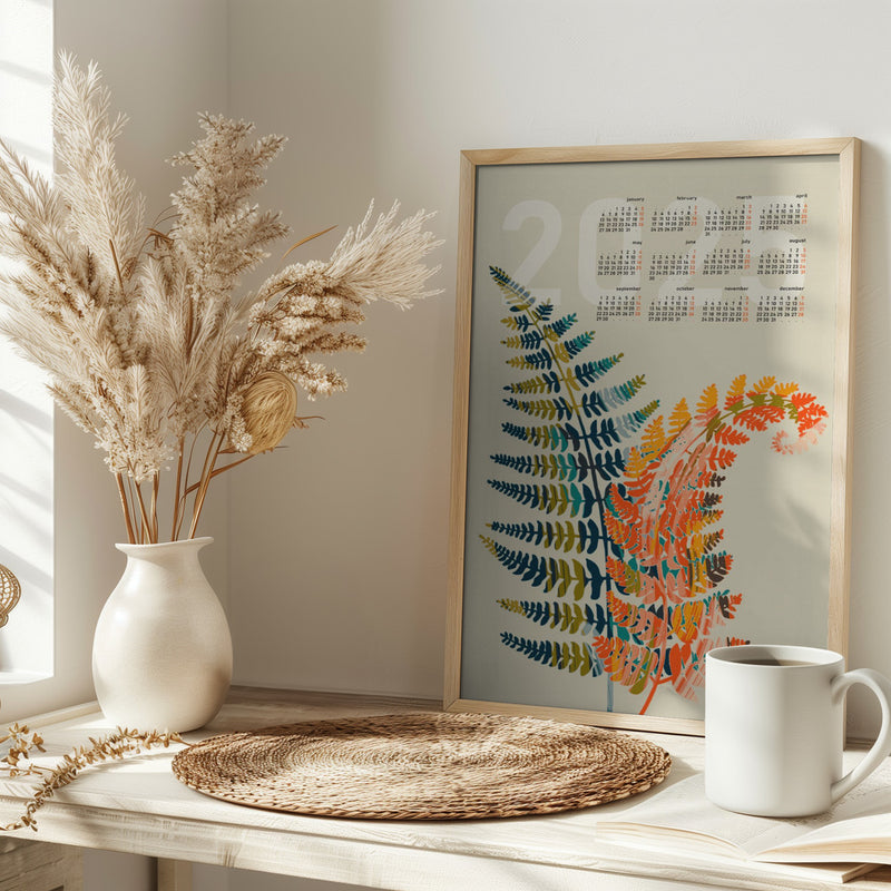 Calendar 2025 colorful fern leaves - Stretched Canvas, Poster or Fine Art Print I Heart Wall Art