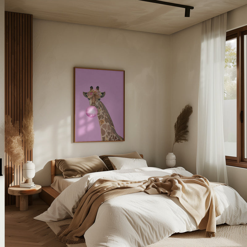 Giraffe pink bubblegum - Stretched Canvas, Poster or Fine Art Print I Heart Wall Art