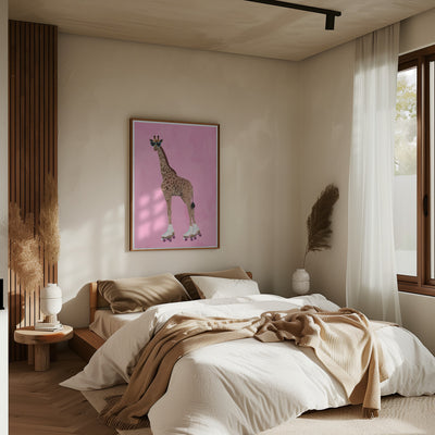 Rollerskating Giraffe - Stretched Canvas, Poster or Fine Art Print I Heart Wall Art