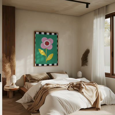 Pink Flower with Yellow Leaves - Stretched Canvas, Poster or Fine Art Print I Heart Wall Art