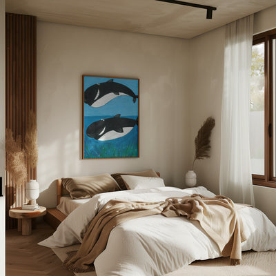 Two Whales in the Ocean by Artist Carla Daly - Stretched Canvas, Poster or Fine Art Print I Heart Wall Art