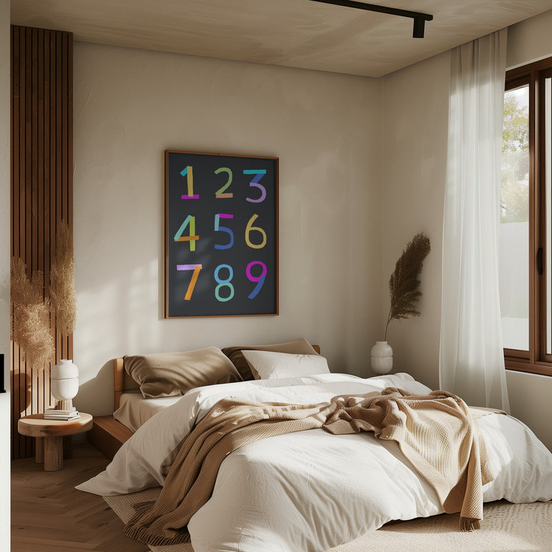 Hand Drawn Numbers 1 to 9 on Black Background by Artist Carla Daly - Stretched Canvas, Poster or Fine Art Print I Heart Wall Art