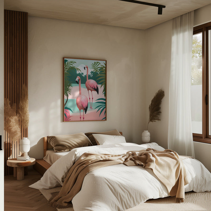 Tropical Flamingo Paradise - Stretched Canvas, Poster or Fine Art Print I Heart Wall Art