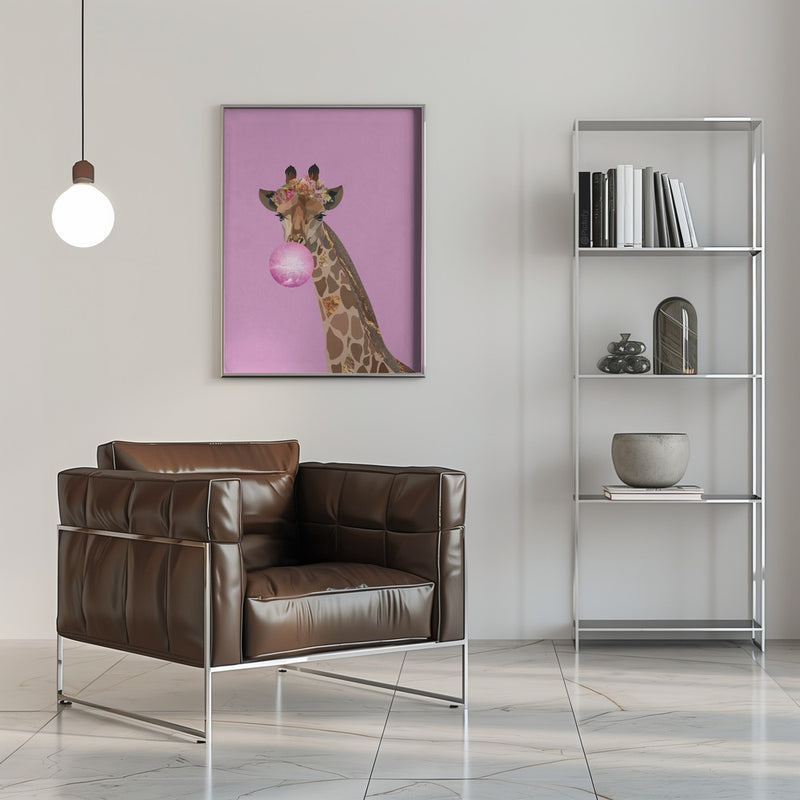 Giraffe pink bubblegum - Stretched Canvas, Poster or Fine Art Print I Heart Wall Art