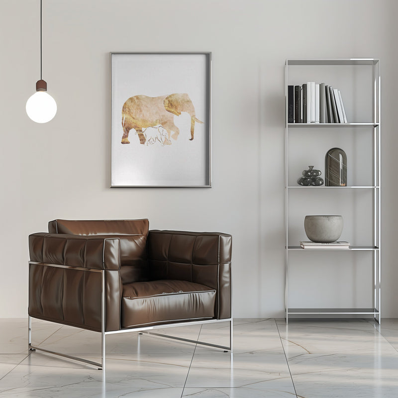 White Gold Elephants - Stretched Canvas, Poster or Fine Art Print I Heart Wall Art