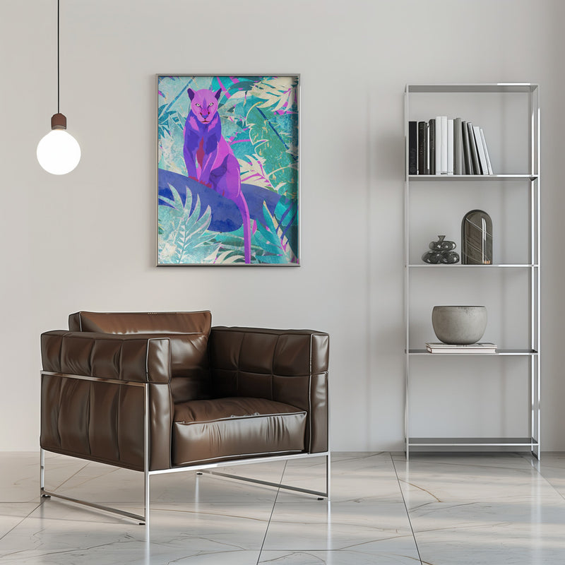 Pink Panther in the neon jungle - Stretched Canvas, Poster or Fine Art Print I Heart Wall Art