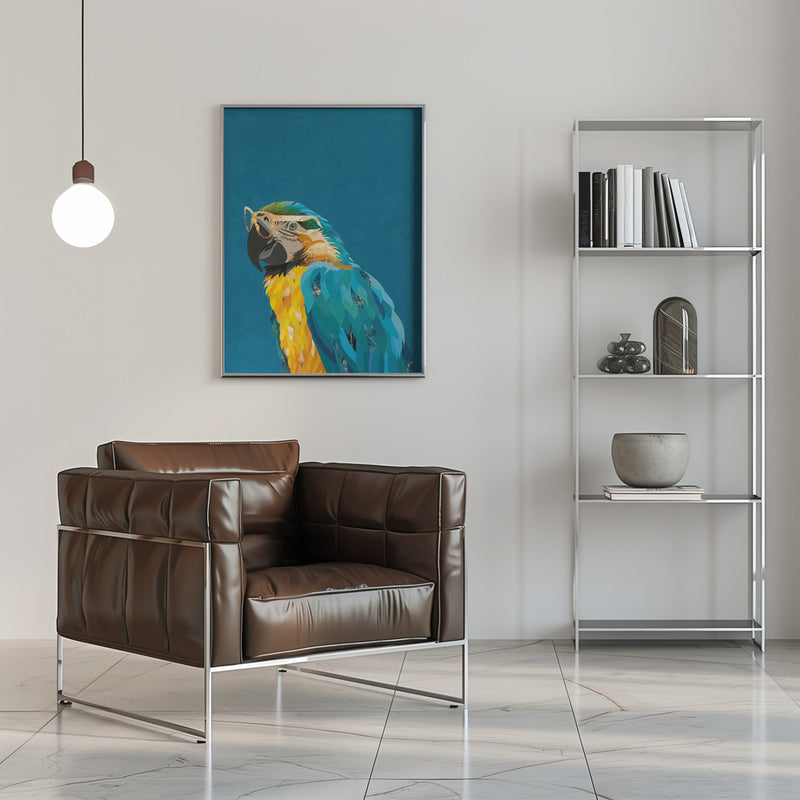 Vibrant macaw wearing glasses - Stretched Canvas, Poster or Fine Art Print I Heart Wall Art