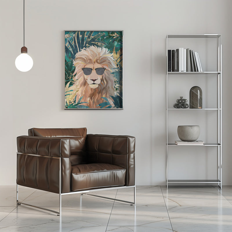 Cool Tropical Lion in Sunglasses - Stretched Canvas, Poster or Fine Art Print I Heart Wall Art