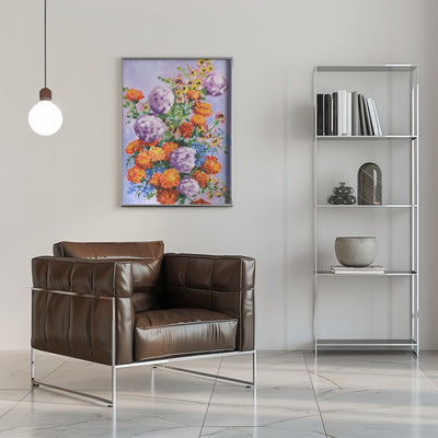 Marigold And Hydrangea - Stretched Canvas, Poster or Fine Art Print I Heart Wall Art