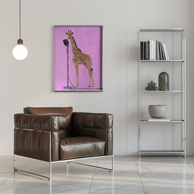 Giraffe Microphone Pink 01 - Stretched Canvas, Poster or Fine Art Print I Heart Wall Art