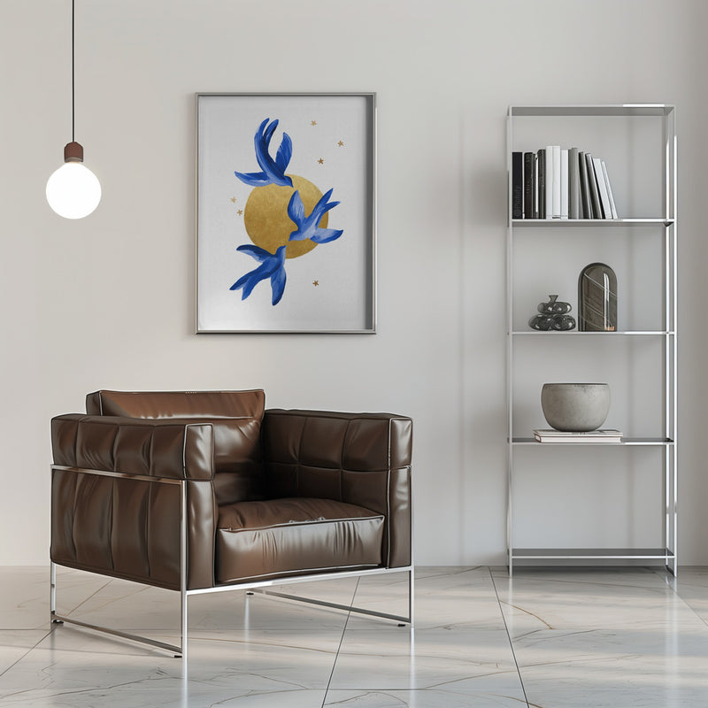 Blue Birds - Stretched Canvas, Poster or Fine Art Print I Heart Wall Art