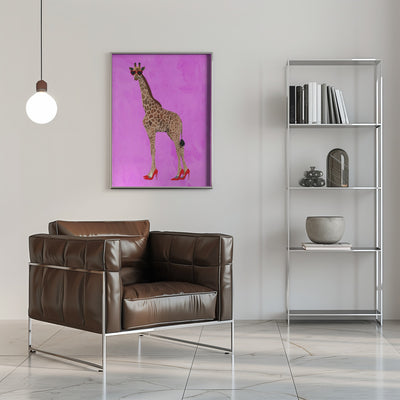 Giraffe wearing heels and heart glasses pink - Stretched Canvas, Poster or Fine Art Print I Heart Wall Art