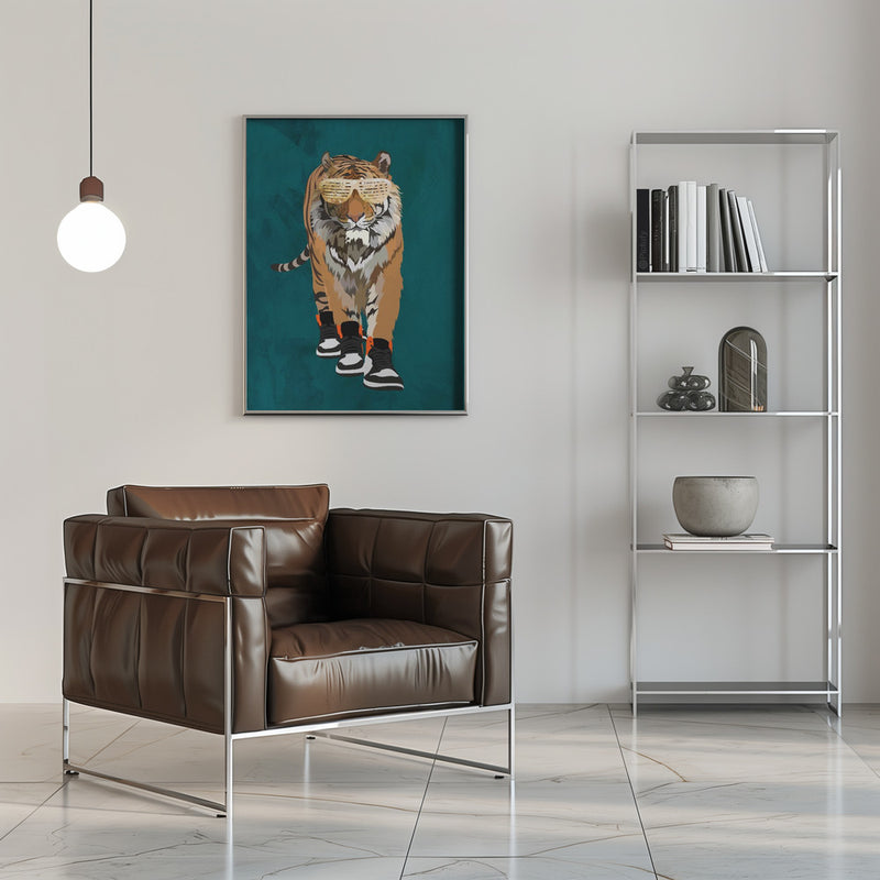 Tiger prowling in high top sneakers - Stretched Canvas, Poster or Fine Art Print I Heart Wall Art