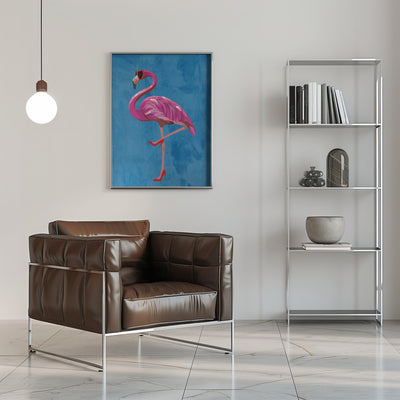 Flamingo in heels and heart glasses blue - Stretched Canvas, Poster or Fine Art Print I Heart Wall Art