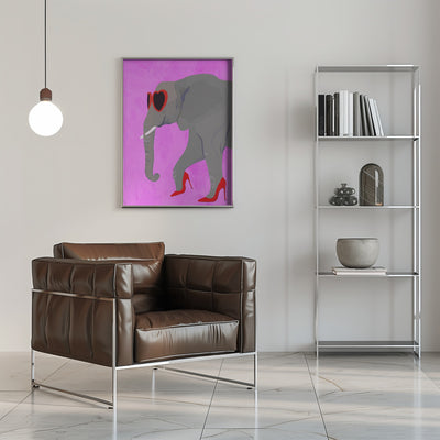 Flamingo profile in heels and heart glasses - Stretched Canvas, Poster or Fine Art Print I Heart Wall Art