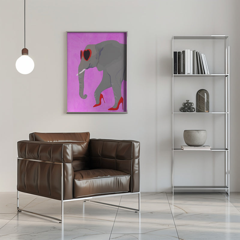 Flamingo profile in heels and heart glasses - Stretched Canvas, Poster or Fine Art Print I Heart Wall Art