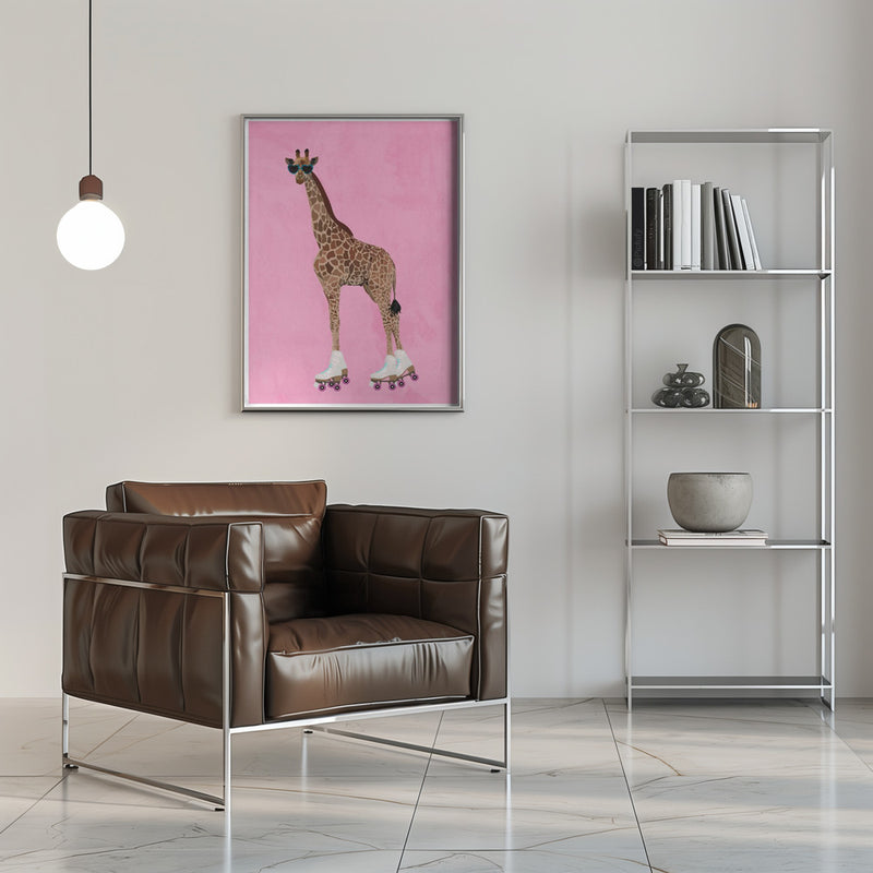 Rollerskating Giraffe - Stretched Canvas, Poster or Fine Art Print I Heart Wall Art