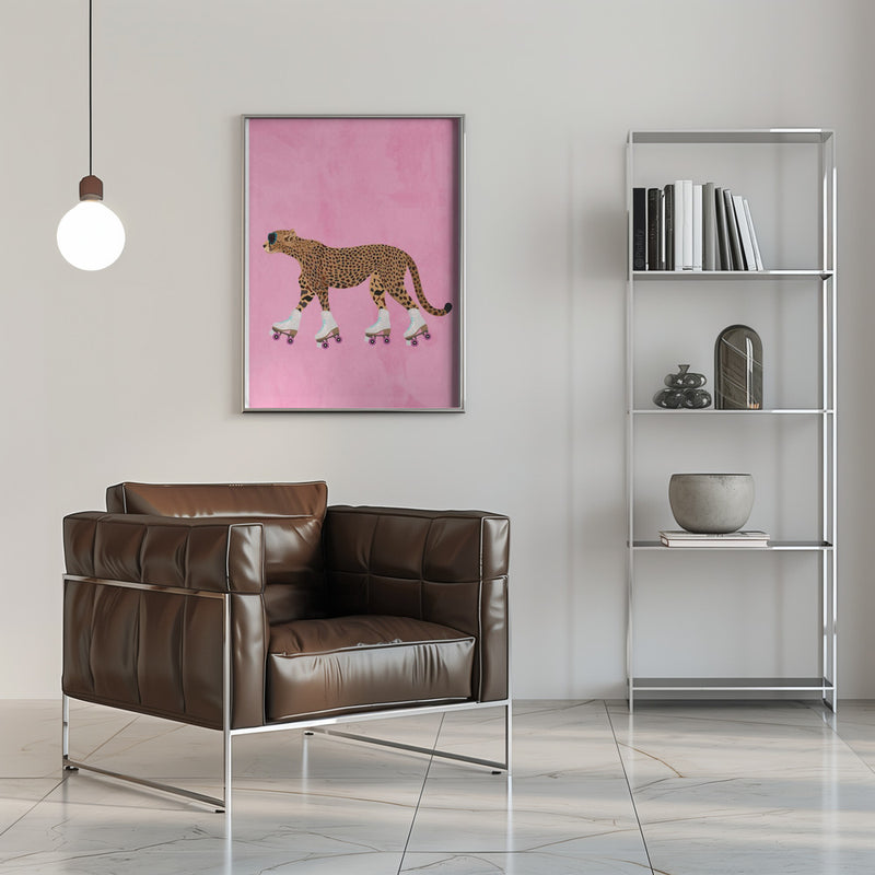 Cheetah rollerskating - Stretched Canvas, Poster or Fine Art Print I Heart Wall Art