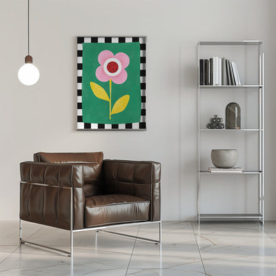 Pink Flower with Yellow Leaves - Stretched Canvas, Poster or Fine Art Print I Heart Wall Art