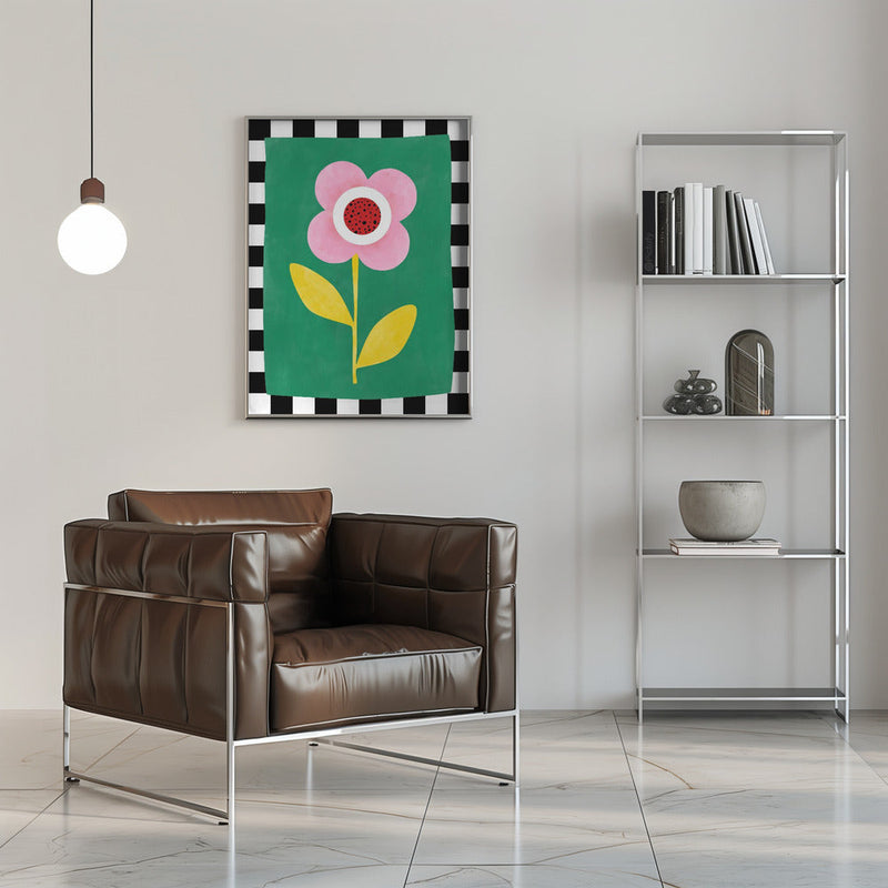 Pink Flower with Yellow Leaves - Stretched Canvas, Poster or Fine Art Print I Heart Wall Art