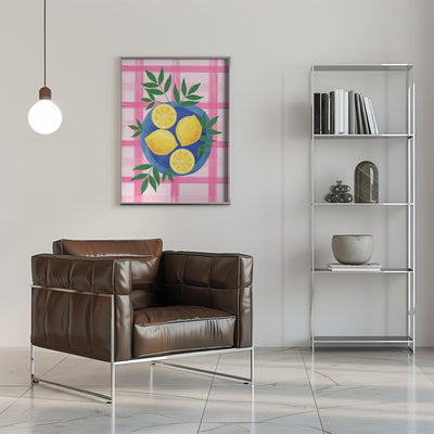 Lemons on a Blue Plate - Stretched Canvas, Poster or Fine Art Print I Heart Wall Art