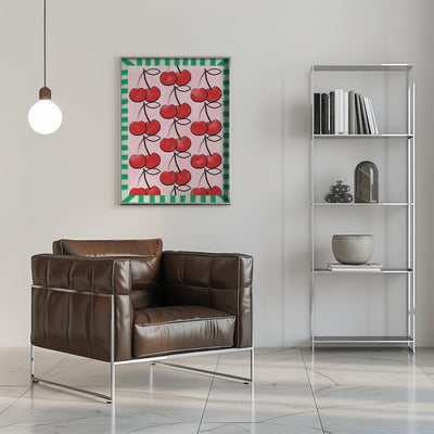 Red Cherries on a Pink - Stretched Canvas, Poster or Fine Art Print I Heart Wall Art