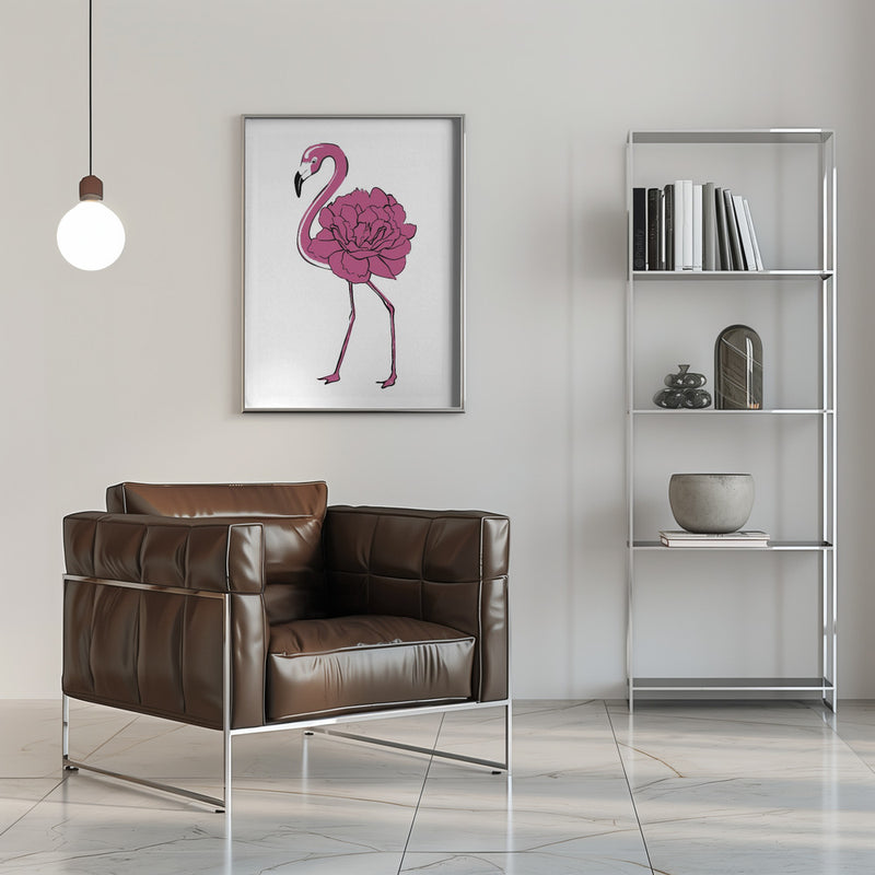 Peony Flamingo - Stretched Canvas, Poster or Fine Art Print I Heart Wall Art