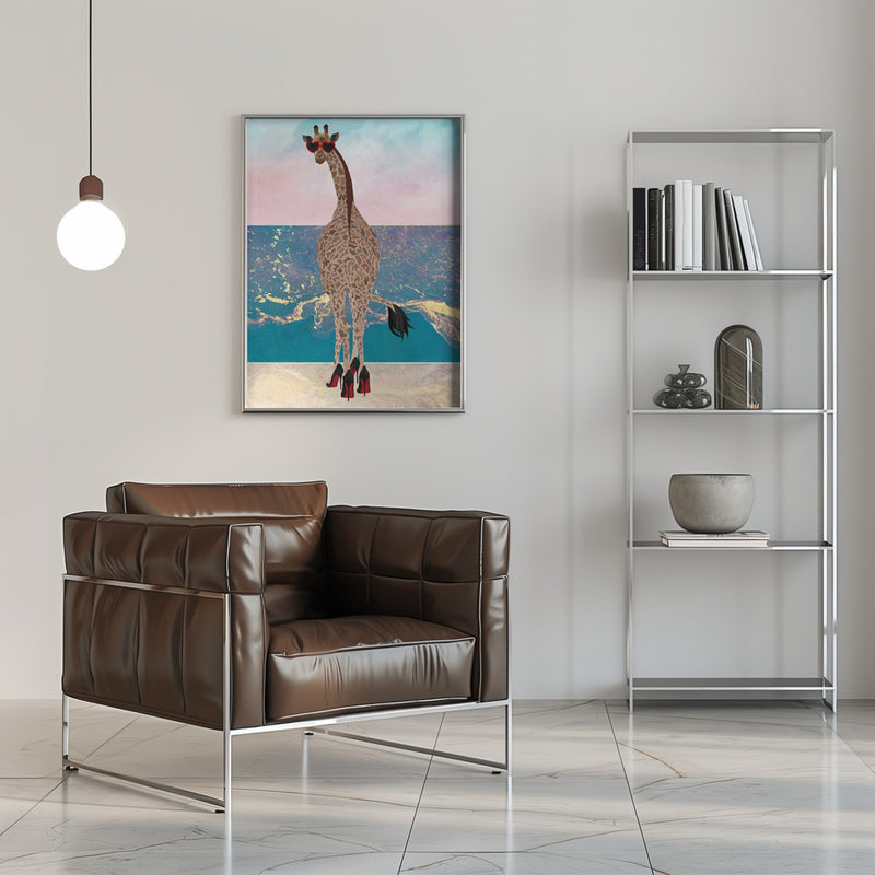 Giraffe on holiday - Stretched Canvas, Poster or Fine Art Print I Heart Wall Art