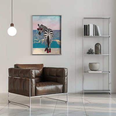 Zebar in heels on the beach - Stretched Canvas, Poster or Fine Art Print I Heart Wall Art