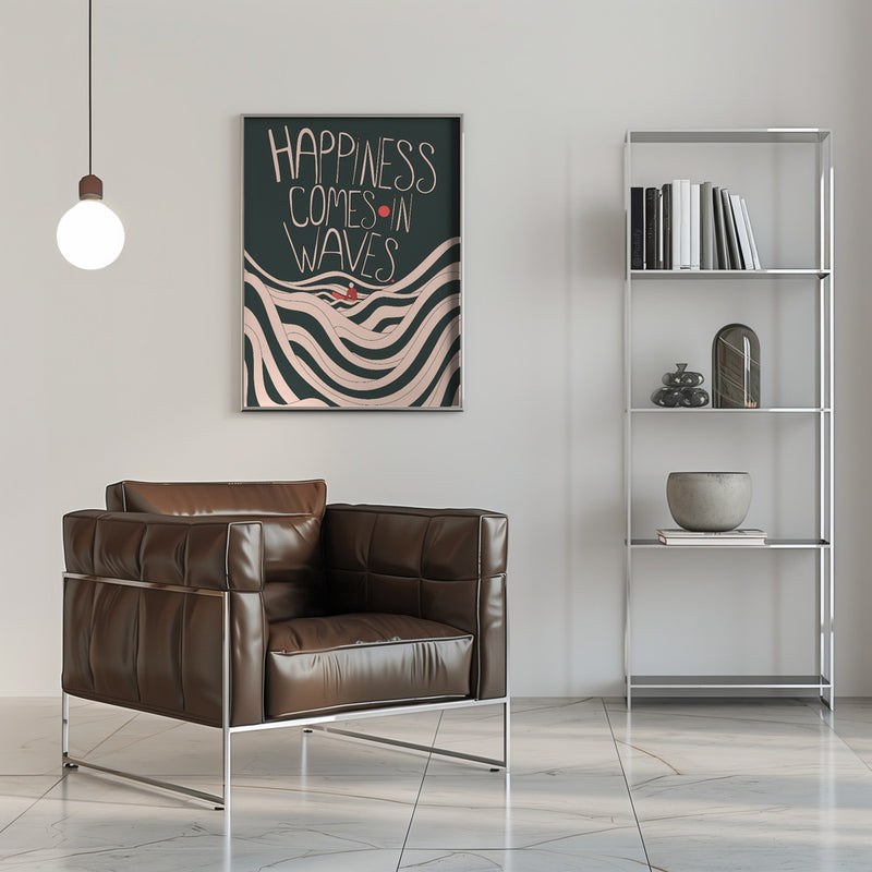 Happiness Comes In Waves - Stretched Canvas, Poster or Fine Art Print I Heart Wall Art