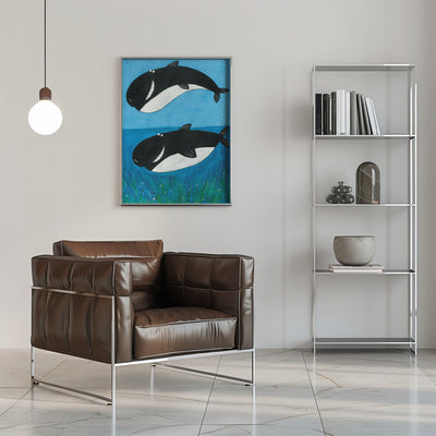 Two Whales in the Ocean by Artist Carla Daly - Stretched Canvas, Poster or Fine Art Print I Heart Wall Art