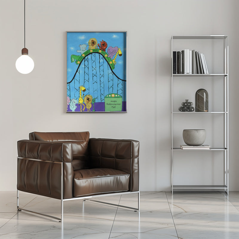 Jungle Animals Whizzing Down the Rollercoaster by Carla Daly - Stretched Canvas, Poster or Fine Art Print I Heart Wall Art