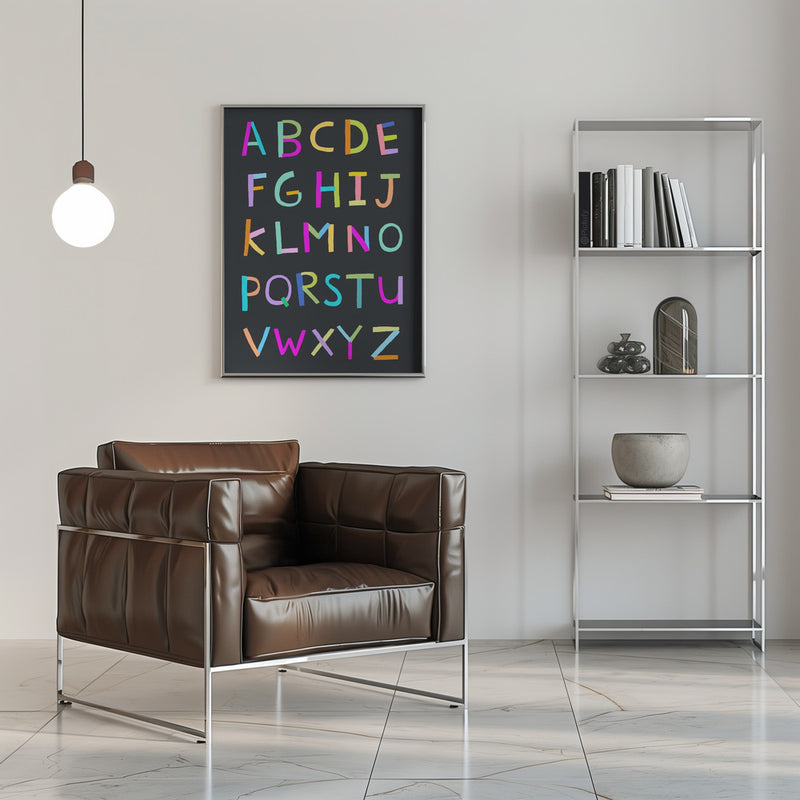 Hand Drawn Alphabet Letters on Black Background by Artist Carla Daly - Stretched Canvas, Poster or Fine Art Print I Heart Wall Art