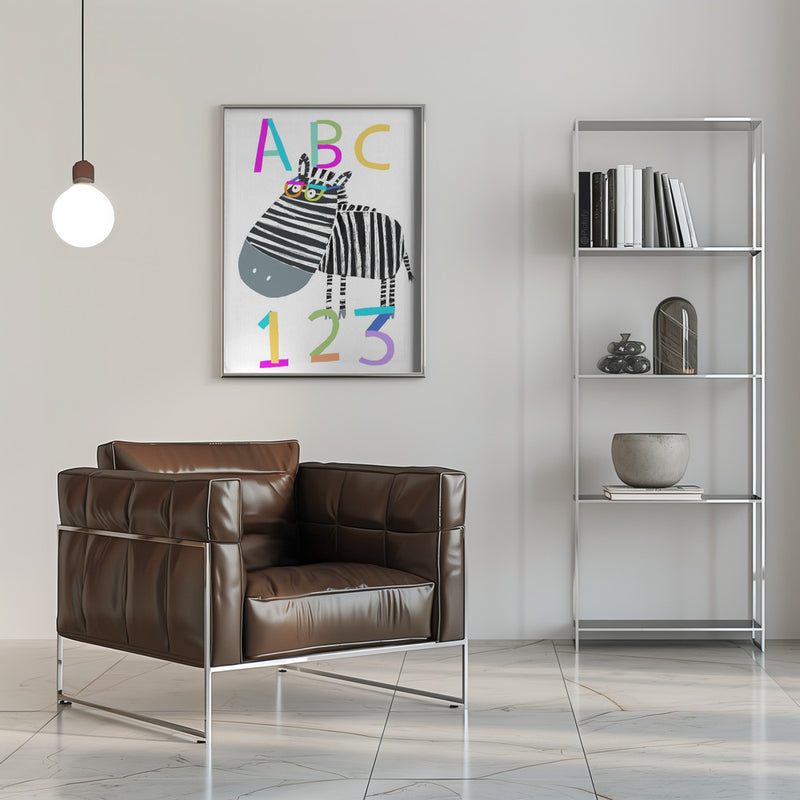 ABC and 123 Letters and Numbers with Zebra by Artist Carla Daly - Stretched Canvas, Poster or Fine Art Print I Heart Wall Art