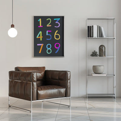 Hand Drawn Numbers 1 to 9 on Black Background by Artist Carla Daly - Stretched Canvas, Poster or Fine Art Print I Heart Wall Art