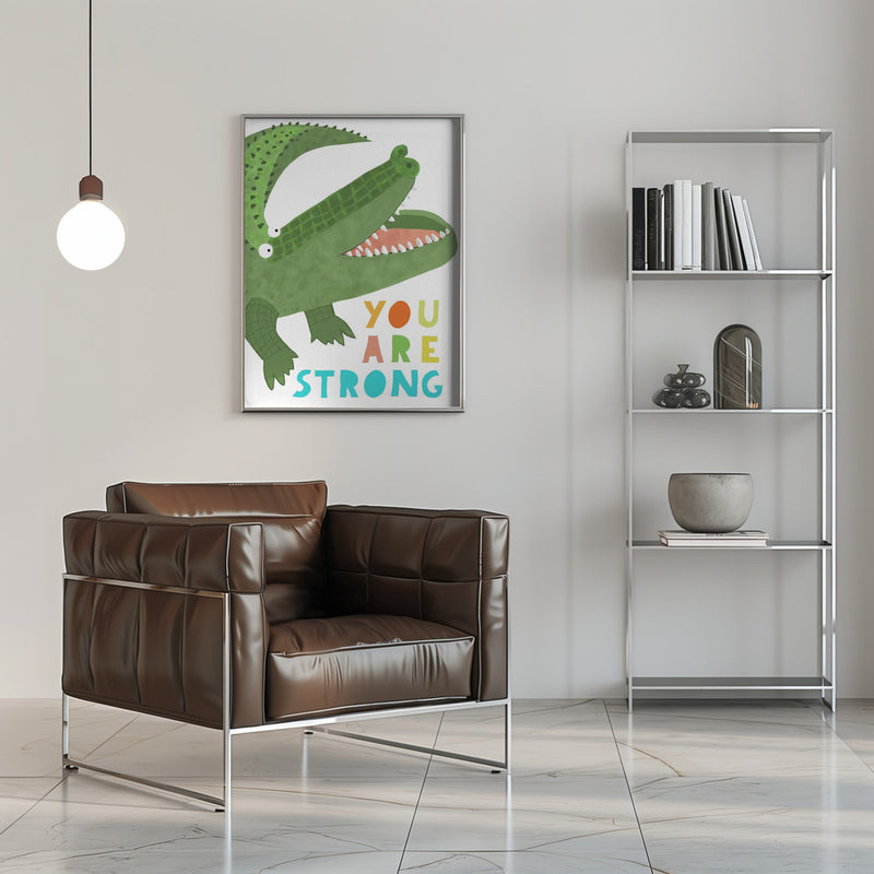 You Are Strong! Funny Alligator with Tail by Artist Carla Daly - Stretched Canvas, Poster or Fine Art Print I Heart Wall Art