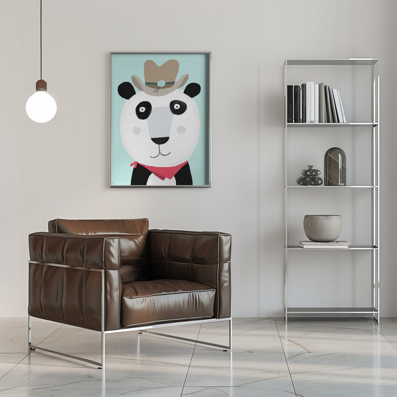 Funny Panda with Cowboy Hat by Artist Carla Daly - Stretched Canvas, Poster or Fine Art Print I Heart Wall Art