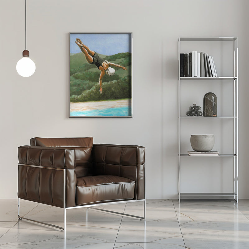 Diver Above River - Stretched Canvas, Poster or Fine Art Print I Heart Wall Art