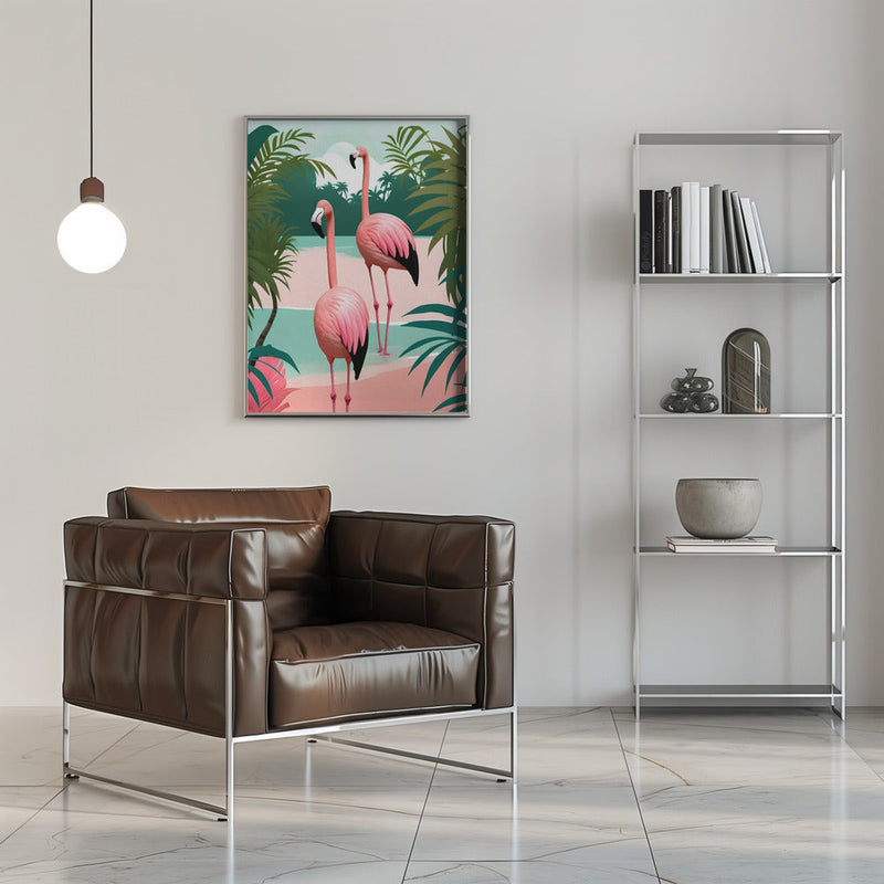 Tropical Flamingo Paradise - Stretched Canvas, Poster or Fine Art Print I Heart Wall Art