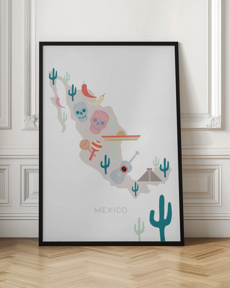 Mexico Map No 1 - Stretched Canvas, Poster or Fine Art Print I Heart Wall Art