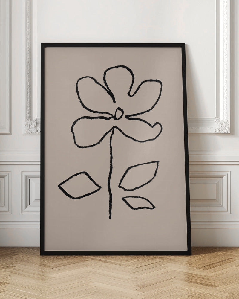 Oil Pastel Flower Black - Stretched Canvas, Poster or Fine Art Print I Heart Wall Art