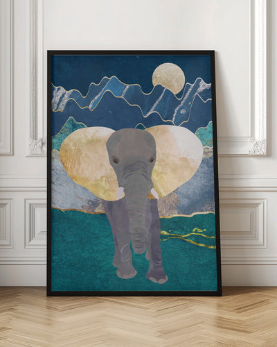 Moonlight golden elephant - Stretched Canvas, Poster or Fine Art Print I Heart Wall Art